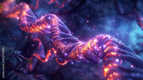 Abstract DNA, DNA-like strands twisting and glowing in a 3D space