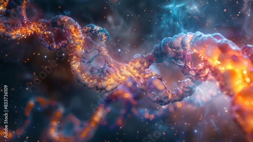 Abstract DNA Strands, Twisting strands of DNA-like structures floating in space