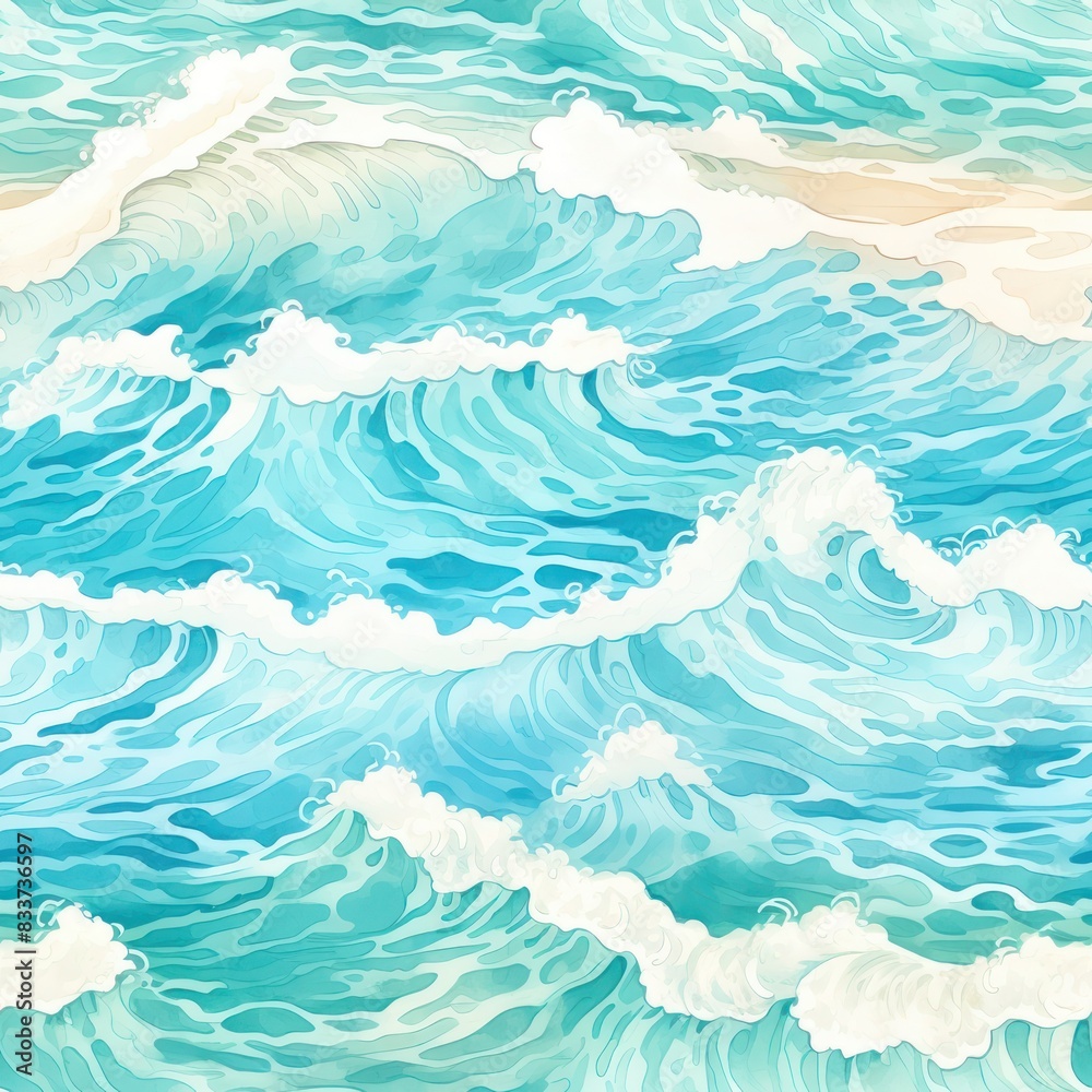 Sea waves crash against a blue sky in this ocean background with a summery vibe