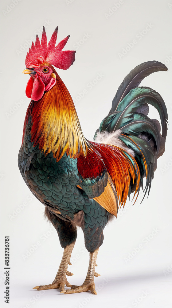 Fototapeta premium Rooster on a plain white background ai generated