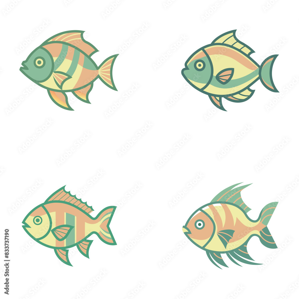 Vibrant tropical fish illustrations celebrating ocean wonders. Perfect for marine-themed designs.
