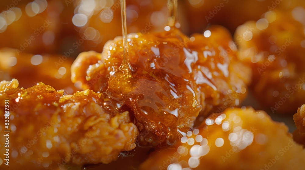 Close-Up of Golden Fried Chicken Drizzled with Honey Close-Up of Golden Fried Chicken Drizzled with Honey