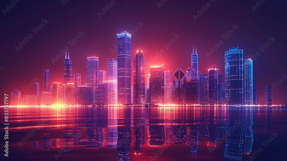 concept of smart or digital city, wire frame Cityscape in futuristic style. concept of smart or digital city, wire frame Cityscape in futuristic style.