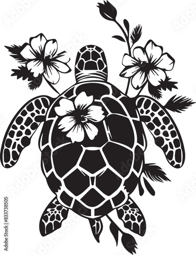Silhouette of turtle with floral patterns