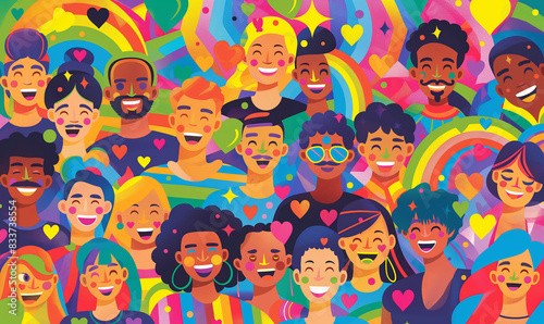 Vibrant and Joyful Pride Month Celebration with Diverse Individuals and Rainbow Colors