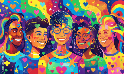 Vibrant and Joyful Pride Month Celebration with Diverse Individuals and Rainbow Colors
