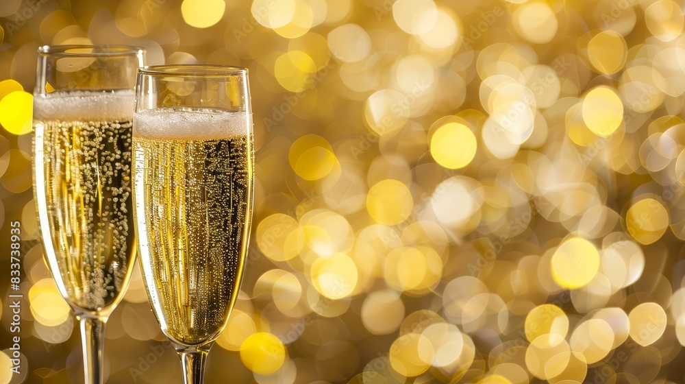 Elegant pair of champagne flutes on a sparkling gold background, symbolizing festive toasts and celebrations. Perfect for event and party themes Elegant pair of champagne flutes on a sparkling gold background, symbolizing festive toasts and celebrations. Perfect for event and party themes
