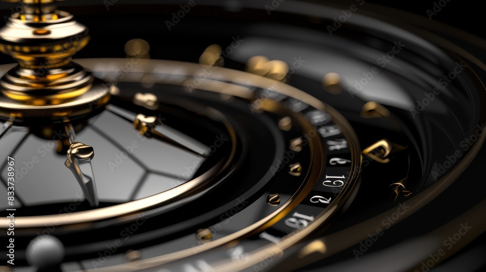 Elegant roulette wheel with black and gold effects, captured in a close-up. Great for illustrating the opulence of casino gaming Elegant roulette wheel with black and gold effects, captured in a close-up. Great for illustrating the opulence of casino gaming