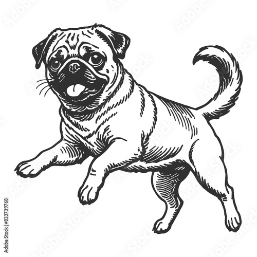 Pug Dog Hand Drawn Engraved Ink Line Art Sketch Illustration