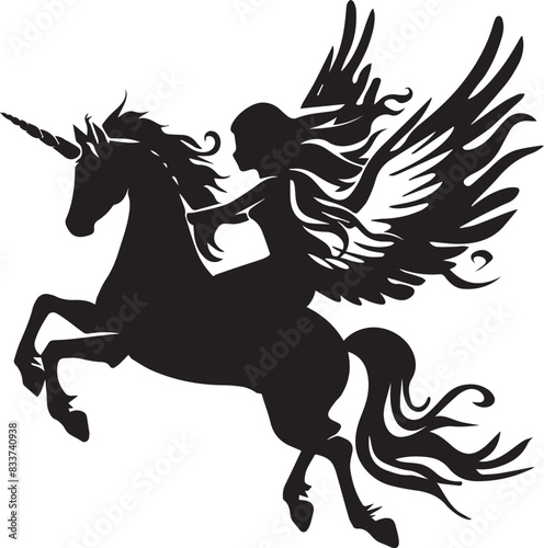 Cute Fairy Riding Unicorn Horse SIlhouette