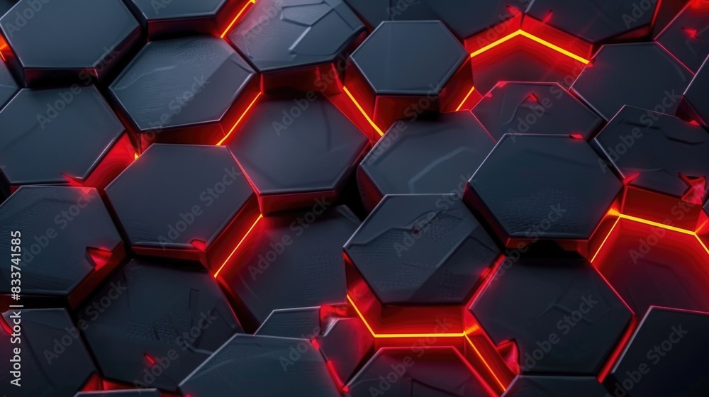 Glowing Hexagonal Pattern with Red Neon Accents Glowing Hexagonal Pattern with Red Neon Accents