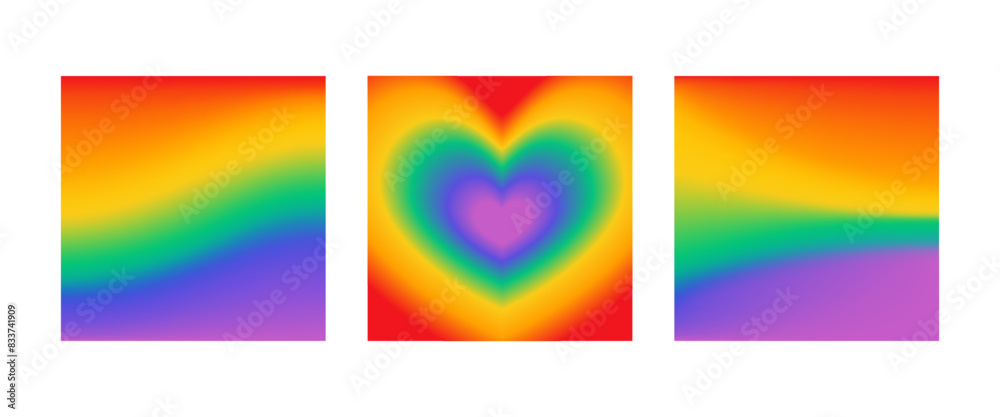 Naklejka premium Set of blank square template media social post LGBT pride blurred rainbow.Vector stock illustration.