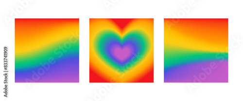 Set of blank square template media social post LGBT pride blurred rainbow.Vector stock illustration.