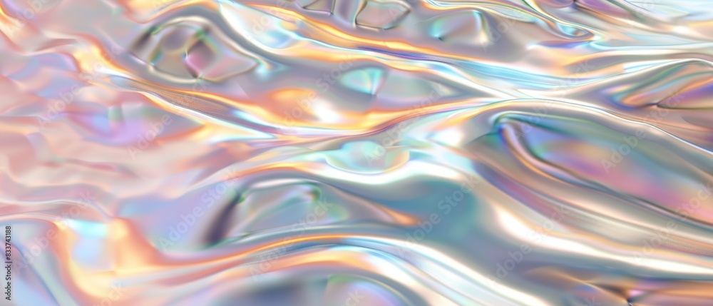 Undulating iridescent waves with a pearlescent finish focus on, decorative art, dynamic, composite, light stone background Undulating iridescent waves with a pearlescent finish focus on, decorative art, dynamic, composite, light stone background