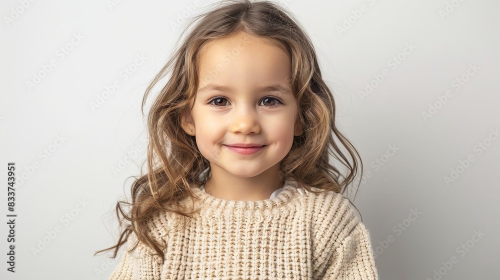 adorable little girl in beige sweater smiling on white background portrait adorable little girl in beige sweater smiling on white background portrait