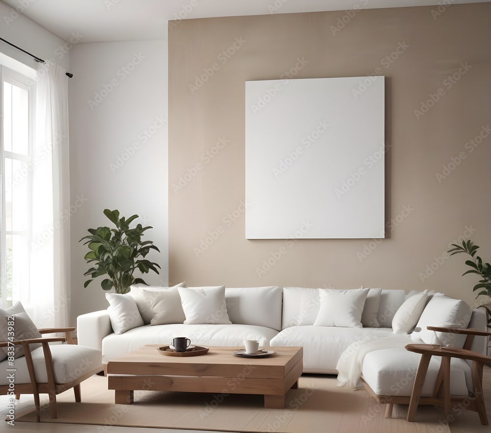 Frame mockup, ISO A paper size. Living room poster mockup. Modern interior design. Living room Interior mockup with house background. 3D render Frame mockup, ISO A paper size. Living room poster mockup. Modern interior design. Living room Interior mockup with house background. 3D render