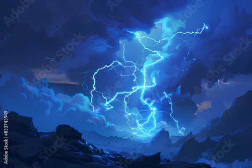 blue lightning black background vector 3d rendering