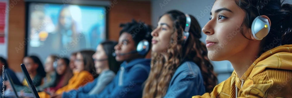 Fototapeta premium Diverse students participating in an electronic vocational training program