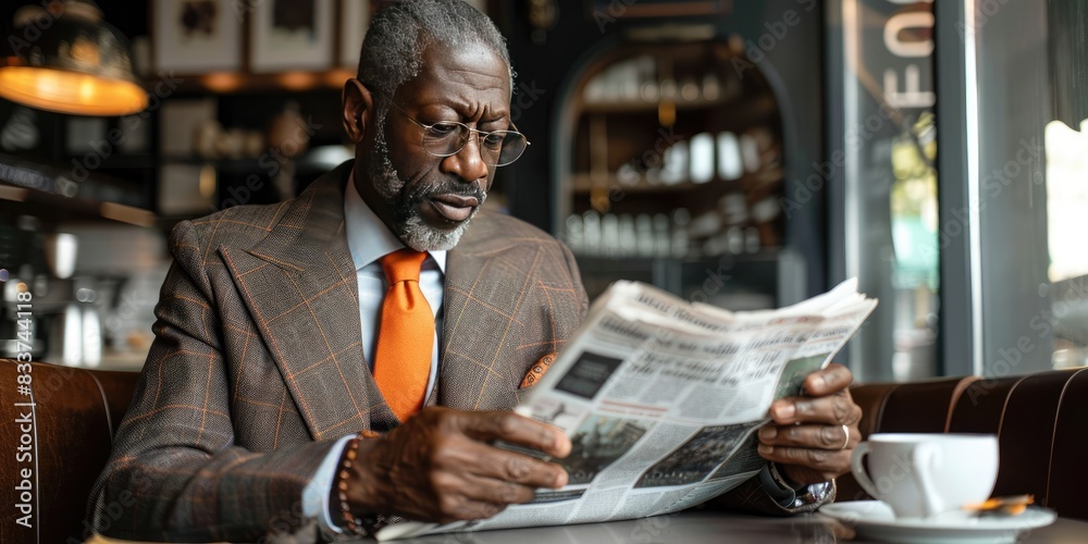 man; newspaper; cafe; reading; coffee; gentleman;