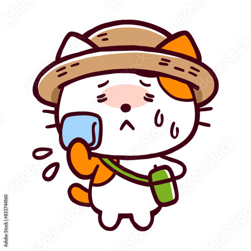 暑すぎて汗を拭き取るコミカルなネコ