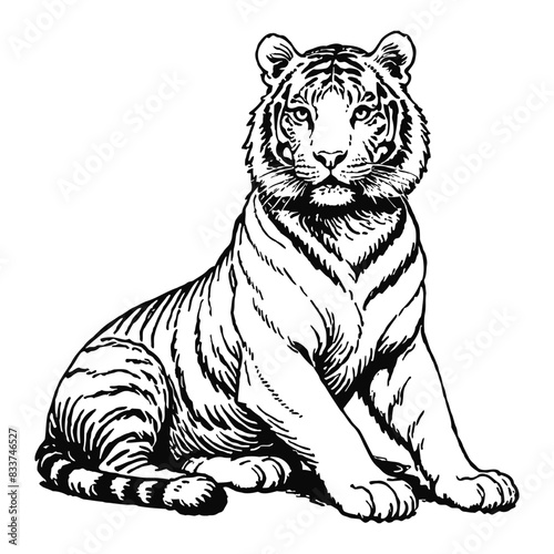 Tiger Hand Drawn Engraved Ink Line Art Sketch Illustration photo