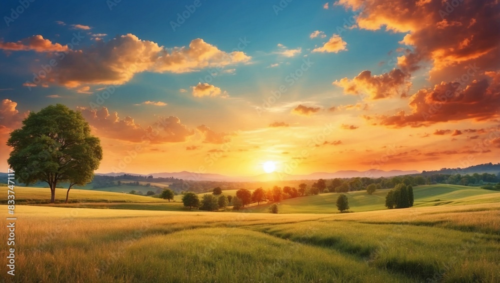 Fototapeta premium sunset in the field