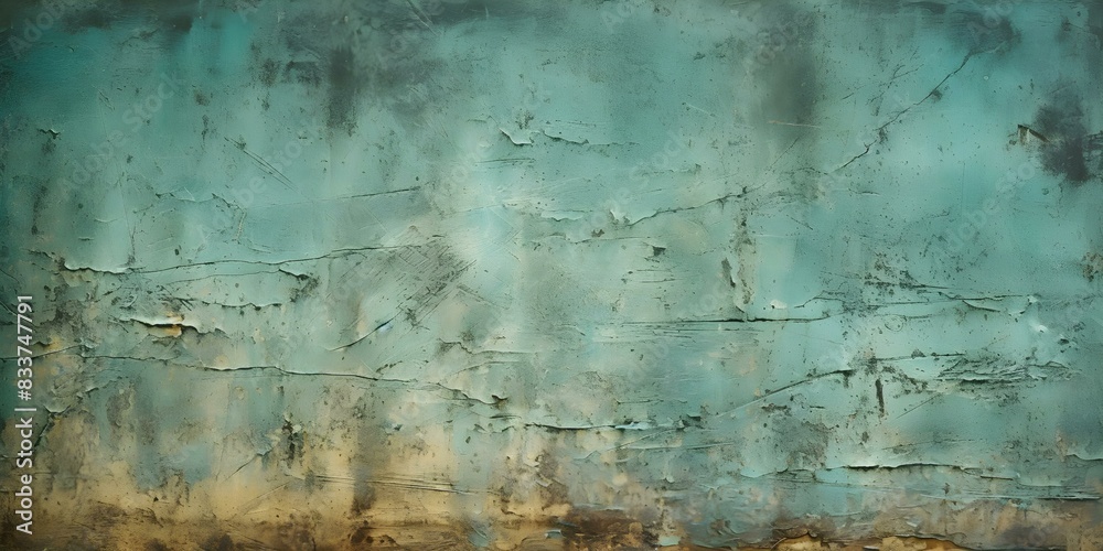 Vintage distressed green stucco wall texture with grungy teal backdrop in closeup. Concept Green Stucco Wall, Grungy Teal Backdrop, Vintage Textures, Closeup Photography