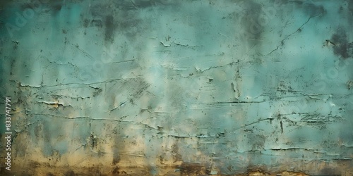 Vintage distressed green stucco wall texture with grungy teal backdrop in closeup. Concept Green Stucco Wall, Grungy Teal Backdrop, Vintage Textures, Closeup Photography photo