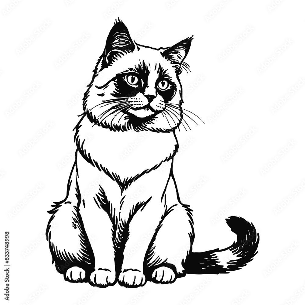 Birman Cat Hand Drawn Engraved Ink Line Art Sketch Illustration Birman Cat Hand Drawn Engraved Ink Line Art Sketch Illustration