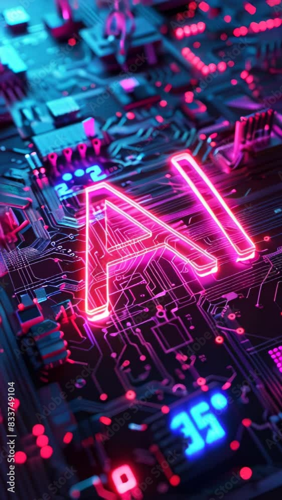 custom made wallpaper toronto digitalNeon AI text glowing in the dark, digital artificial intelligence banner, technology and innovation businesses, data science and cybernetics industries, web internet concept.