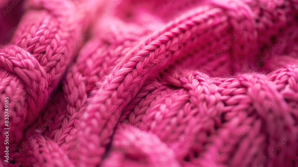 Close Up High Angle Shot of Vibrant Pink Knitted Texture Close Up High Angle Shot of Vibrant Pink Knitted Texture