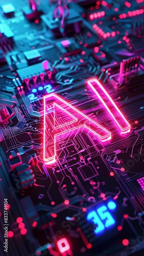 Wallpaper Mural Neon AI text glowing in the dark, digital artificial intelligence banner, technology and innovation businesses, data science and cybernetics industries, web internet concept. Torontodigital.ca