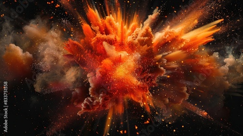 A dynamic and vibrant explosion of colors in orange and red on a black background. Perfect for