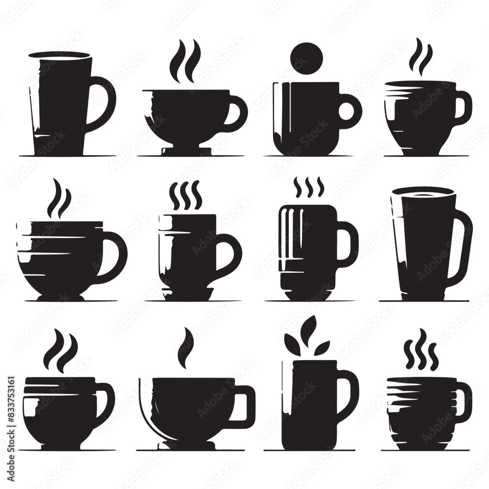 Obraz premium Silhouette set of mugs. Vector isolated illustration