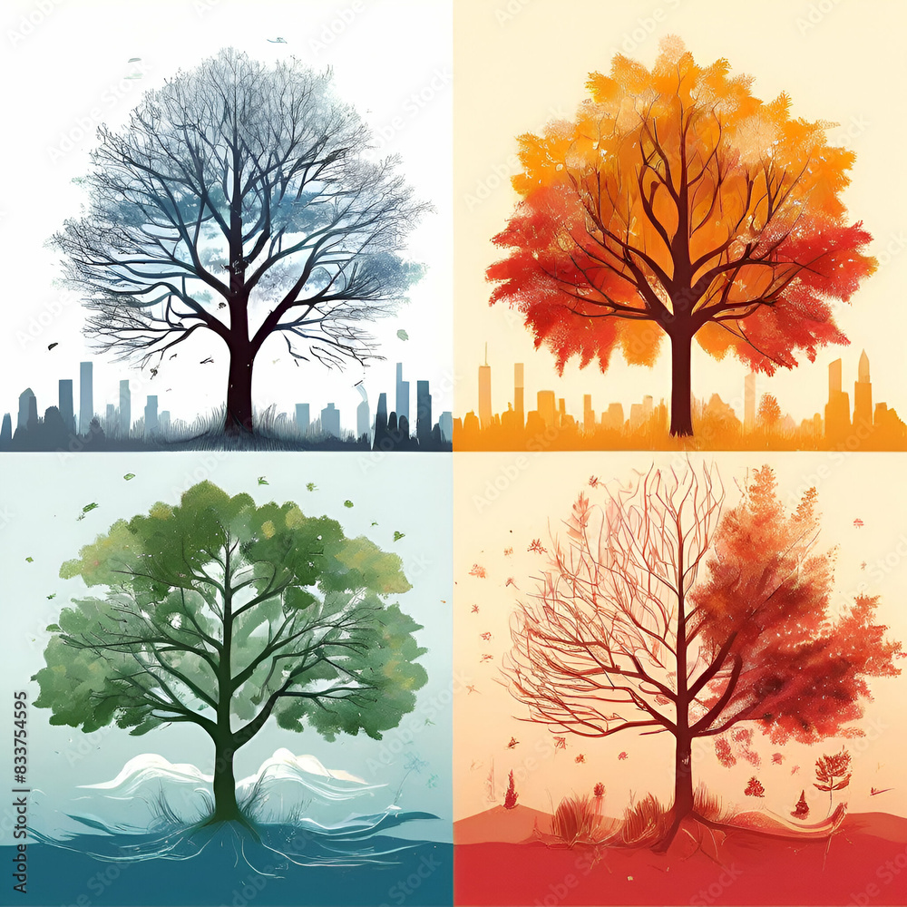four seasons in Four seasons - spring, summer, autumn, winter. Art ...