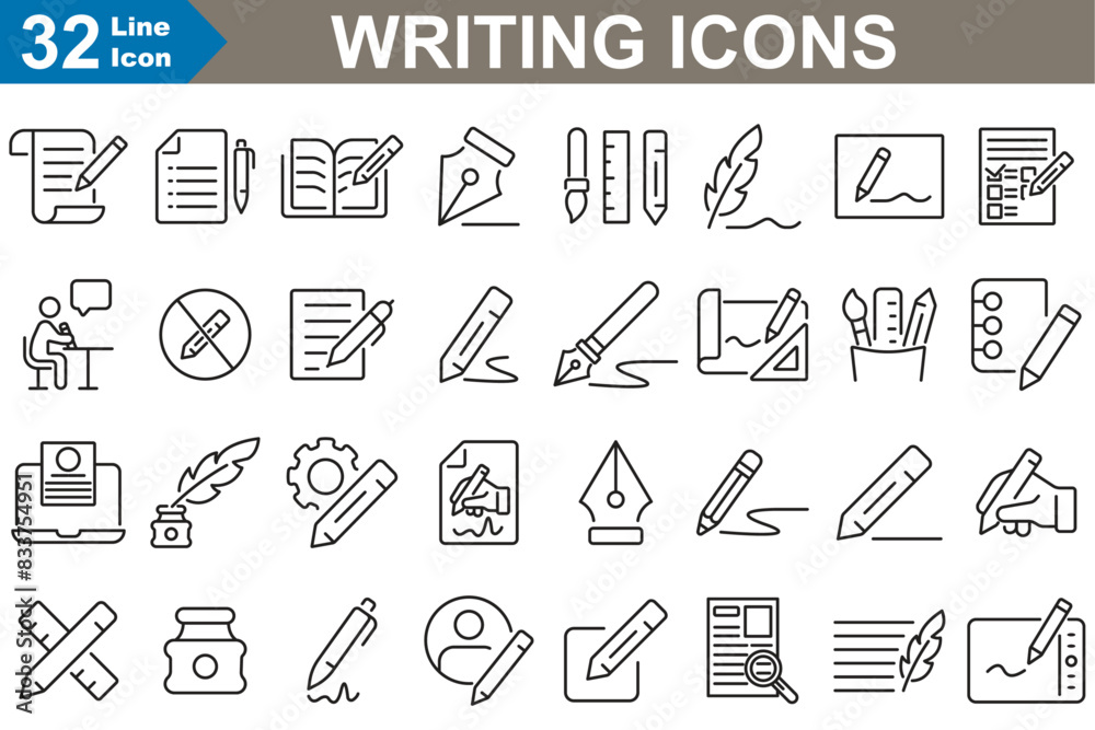 Writing outline Icons set vector illustrator. Writing outline Icons set vector illustrator.