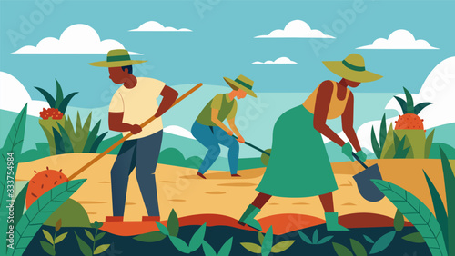 Farmers use traditional ods to plow the land creating a sense of nostalgia and appreciation for the hard work that goes into organic farming.. Vector illustration