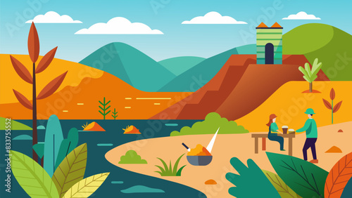 The reestablishment of native plant species in a former mining site fostering a healthy ecosystem and promoting biodiversity.. Vector illustration