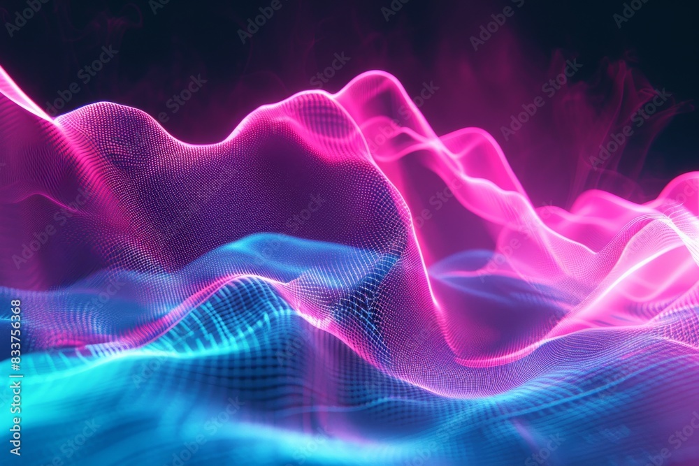 A futuristic abstract background with pink blue glowing neon moving wave lines and bokeh lights. Field of data transfer concept for the screen. A futuristic abstract background with pink blue glowing neon moving wave lines and bokeh lights. Field of data transfer concept for the screen.