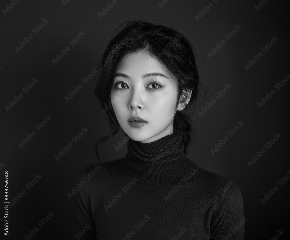 Asian Woman in Black and White