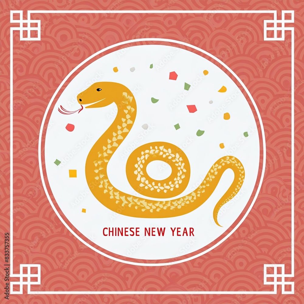 Obraz premium chinese new year greeting card with dragon. card design Chinese new years snake 2025. ornament and decoration chines 