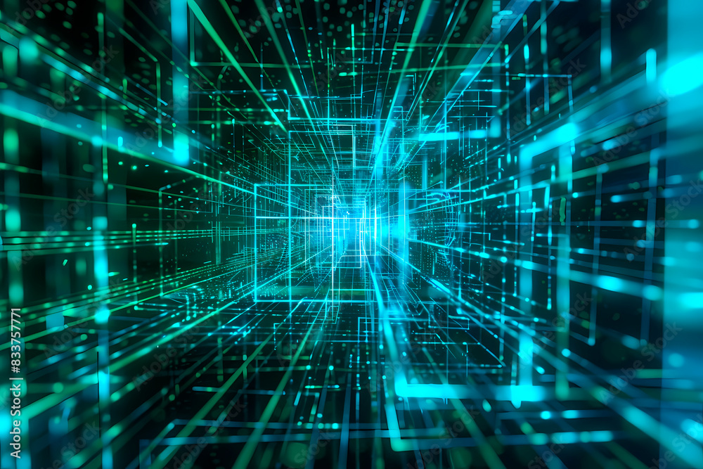 This illustration depicts a futuristic blue digital tunnel with a perspective that creates a sense of depth and technology advancement This illustration depicts a futuristic blue digital tunnel with a perspective that creates a sense of depth and technology advancement
