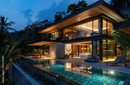 A beautiful villa in Phuket  Thailand with modern architecture and an outdoor pool