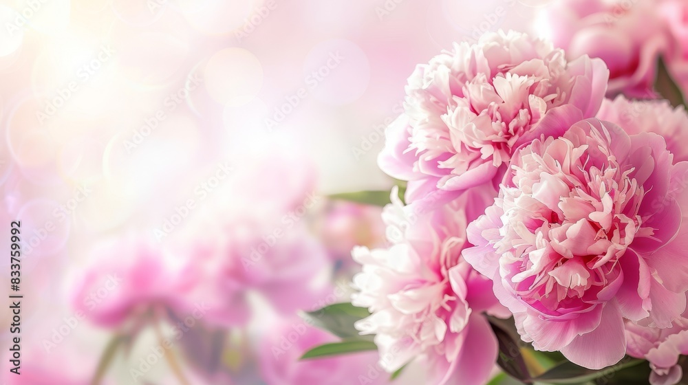 Beautiful pink peonies background image, floral banner, wallpaper. Close-up photo of pink peonies in full bloom, soft bokeh effect. Beautiful pink peonies background image, floral banner, wallpaper. Close-up photo of pink peonies in full bloom, soft bokeh effect.