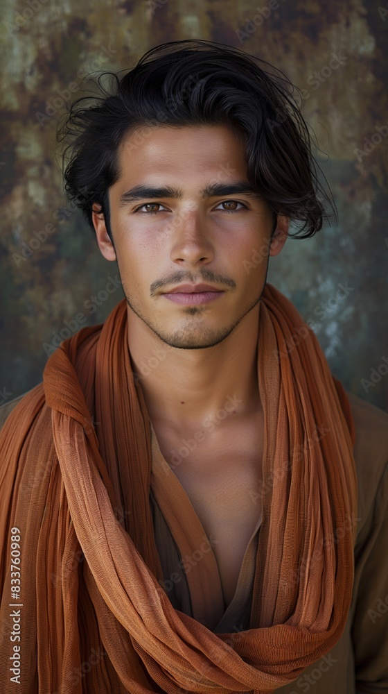 Portrait of a male model wearing an orange scarf Portrait of a male model wearing an orange scarf