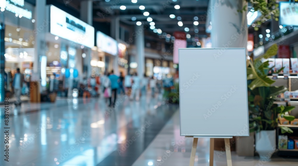 Prime advertising space in a bustling department store. Large, blank billboard with ample space for creative messaging.