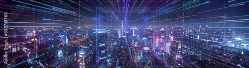 Wallpaper Mural Bangkok, Thailand night city banner with big data. Smart city banner with gradient line. Torontodigital.ca