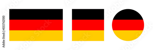 Germany flag vector icon set. German flag vector sign in round and square set. Flag of Deutschland icon in circle