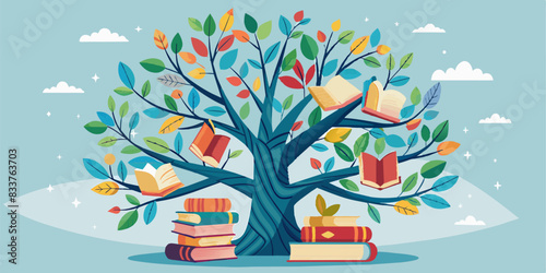 International literacy day concept with tree with books like leaves.