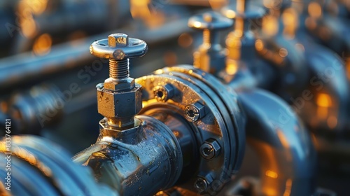 Close up of a valve on an industrial pipeline system.